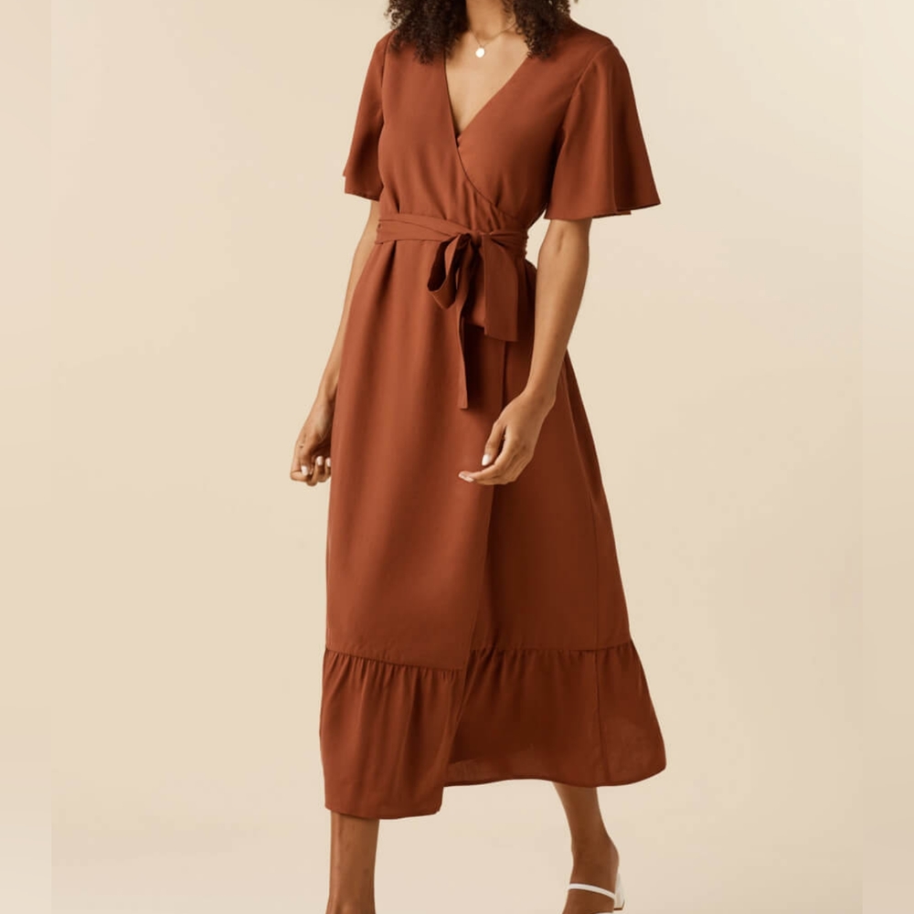 New Vetta Adobe Flutter Sleeve Wrap Dress Sz L